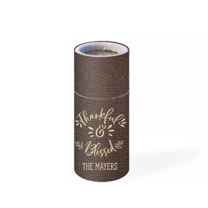 Celebrate the season of gratitude with the Thankful and Blessed Matchbox. The front features an exuberant declaration of “Thankful and Blessed,” along with your family name, capturing genuine joy. The reverse showcases autumnal leaves, embodying the warmth and thankfulness of the fall season.