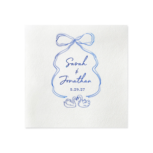 Serve only the best at you most important life events with the Swan Lovers Napkin. Featuring kissing swans in your choice of colors paired alongside customizable text, personally create your perfect party dinnerware with our easy to use customizer to make your next party event unforgettable. 