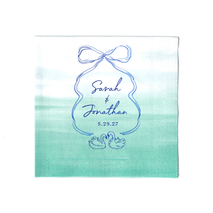 Serve only the best at you most important life events with the Swan Lovers Napkin. Featuring kissing swans in your choice of colors paired alongside customizable text, personally create your perfect party dinnerware with our easy to use customizer to make your next party event unforgettable. 