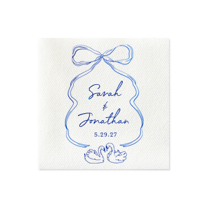 Serve only the best at you most important life events with the Swan Lovers Napkin. Featuring kissing swans in your choice of colors paired alongside customizable text, personally create your perfect party dinnerware with our easy to use customizer to make your next party event unforgettable. 