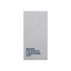 Invite delight with Nosh Napkins, the quintessential companion for laid-back gatherings. With "Nosh, Friends, Libations" delightfully stacked, these napkins set the stage for light bites and lively banter. Add a personal touch and watch casual get-togethers transform into cherished memories. Let's enjoy a nosh with style!