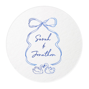 Pair your next party event with the stylish Swan Lovers Coaster. The elegant design features two swans mirroring your own partnership. Customize the coaster in your choice of style and foil stamp color to best match the vibe at your momentous event.