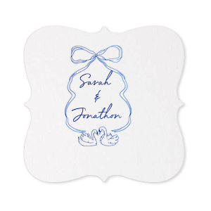Pair your next party event with the stylish Swan Lovers Coaster. The elegant design features two swans mirroring your own partnership. Customize the coaster in your choice of style and foil stamp color to best match the vibe at your momentous event.