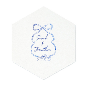 Pair your next party event with the stylish Swan Lovers Coaster. The elegant design features two swans mirroring your own partnership. Customize the coaster in your choice of style and foil stamp color to best match the vibe at your momentous event.