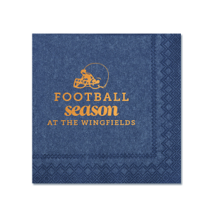 Our custom Hunter Green Linen Like Cocktail Napkin with Shiny Copper Foil has a Helmet graphic and is good for use in Sports themed parties and will make your guests swoon. Personalize your party's theme today.