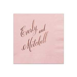 The Elegant Script Names Napkin showcases the couple's names in an exquisite, flourished script. Dominating the design with elegant swirls and artistic flourishes, this napkin beautifully highlights the celebrants as the stars of the event, exuding sophistication and charm.