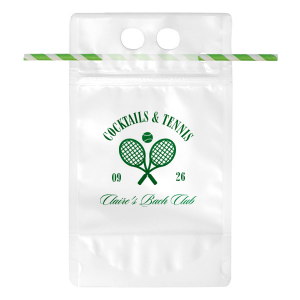 Be set to sip the summertime away with the Cocktails & Tennis Drink Pouch. Perfect for bachelorette parties, bridal showers, birthdays or any other summer event. Customize the text and graphics with your choice of colors to match the vibe of your next party event.