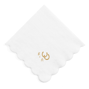 Giddy up with the Horseshoe Initials Scallop Napkin at your next party event! the Southwestern design is perfect for country and outdoor engagements, with the scalloped napkins feature the couple's initials along with a pair of lucky horseshoes. Showcase your style in every detail of your party's theme!