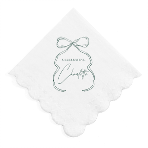 Put a bow on your next party event with the Bow With Name Scallop Napkin. The scallop napkin is printed with customizable text and your choice of foil stamp color to create a design that's as unique as your are. Perfect for birthdays, bridal showers, or other celebratory occasions. 