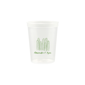 Cool down at your summertime party event with the Southwest Cactus Cup. Featuring a screen print of hand-drawn cactuses above customizable text, the cup is available in your choice of styles and colors to best match your party's unique vibes.