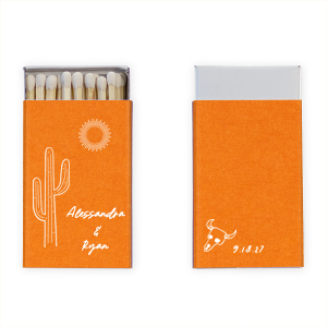 Make your next summertime party event a hot one with the Southwest Skull & Cactus Matchbox. Customize the color, style and text to create a perfect memento of the summer. 