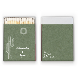 Make your next summertime party event a hot one with the Southwest Skull & Cactus Matchbox. Customize the color, style and text to create a perfect memento of the summer. 