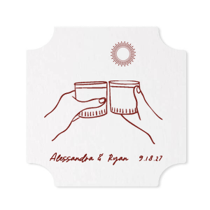Set the mood just right at your next summertime party with the Southwest Cheers Coaster. The sleek design comes in your choice of style and color paired alongside customizable text that gives your special occasion a personalized touch. Perfect for summer weddings, engagements or home entertainment!