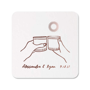 Set the mood just right at your next summertime party with the Southwest Cheers Coaster. The sleek design comes in your choice of style and color paired alongside customizable text that gives your special occasion a personalized touch. Perfect for summer weddings, engagements or home entertainment!