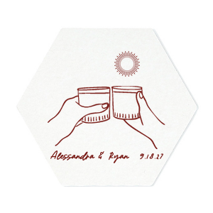 Set the mood just right at your next summertime party with the Southwest Cheers Coaster. The sleek design comes in your choice of style and color paired alongside customizable text that gives your special occasion a personalized touch. Perfect for summer weddings, engagements or home entertainment!