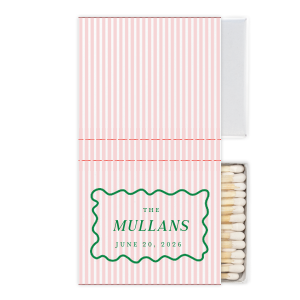 Create a sweet memento with the Candy Stripe Full Color Matchbox! This design evokes the joy of candy shops, beach strolls and boardwalk games. The full color matchbox is customizable in your choice of colors alongside customizable text to fully personalize your unique design. Perfect for weddings, engagements or home entertainment!