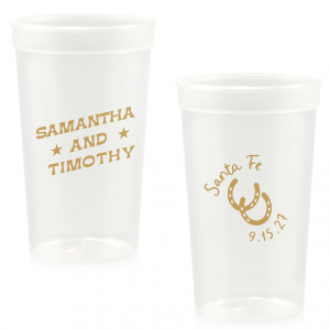 Get wild and rowdy with the customizable Giddy-Up Western Cup. Personalize the text with the names of your favorite cowpokes in the ink color of your choice. Perfect for sipping cool refreshments during blistering summer hoedowns. 