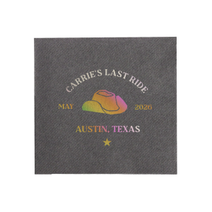 Be prepared for one last ride with the Last Ride Napkin. The customizable design is available in a wide variety of colors and styles to match your party's vibes. Perfect for bridal showers, bachelorette parties or birthdays!