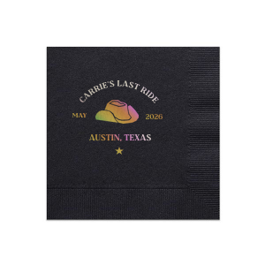 Be prepared for one last ride with the Last Ride Napkin. The customizable design is available in a wide variety of colors and styles to match your party's vibes. Perfect for bridal showers, bachelorette parties or birthdays!
