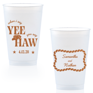 Have your next hoedown covered with the Yee Haw Cup from For Your Party! Customize the design with your choice of ink colors and cup styles to best match your event's vibes. Perfect for summertime cookouts, engagements of bachelor & bachelorette parties