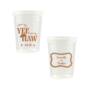 Have your next hoedown covered with the Yee Haw Cup from For Your Party! Customize the design with your choice of ink colors and cup styles to best match your event's vibes. Perfect for summertime cookouts, engagements of bachelor & bachelorette parties