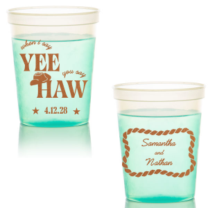 Have your next hoedown covered with the Yee Haw Cup from For Your Party! Customize the design with your choice of ink colors and cup styles to best match your event's vibes. Perfect for summertime cookouts, engagements of bachelor & bachelorette parties