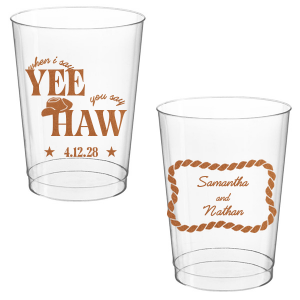 Have your next hoedown covered with the Yee Haw Cup from For Your Party! Customize the design with your choice of ink colors and cup styles to best match your event's vibes. Perfect for summertime cookouts, engagements of bachelor & bachelorette parties
