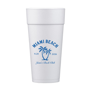 Savor the seaside festivities with the Bachelorette Beach Party Palm Breeze Cup, personalized with the bachelorette's name in a sophisticated script, her party's locale, and the date, all surrounding the sway of a tropical palm tree graphic. A refreshing choice for "The Last Splash" bachelorette celebration.