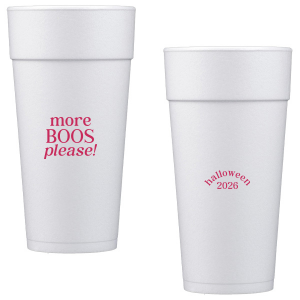 Celebrate Halloween with the More Boos Please Cup. Personalize with the year, and get ready to cheers in style with this modern Halloween party accessory. Perfect for office Halloween parties or at home spooky events. 