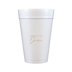 Raise a toast with the Boho Terracotta Cheers to the Wedding Cup, where rustic meets refinement. The phrase "Cheers to the" is beautifully presented in a classic serif font, inviting you to inscribe the couple's surname below in a sophisticated script. A cup that embodies the warmth and subtle drama of your autumnal nuptials.