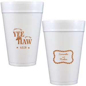 Have your next hoedown covered with the Yee Haw Cup from For Your Party! Customize the design with your choice of ink colors and cup styles to best match your event's vibes. Perfect for summertime cookouts, engagements of bachelor & bachelorette parties