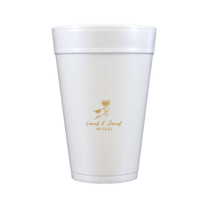 Cheers to love with the Toasting Hands Wedding Cup, adorned with a delightful cartoon hand raising a glass of wine in celebration. Beneath this charming graphic, add a personal touch with the couple's names in a playful script font, followed by the event date in a classic serif. A delightful addition to your wedding day festivities.