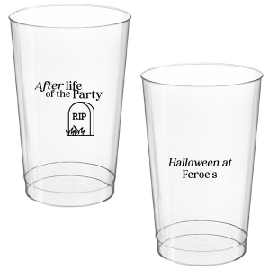 The After Life Of The Party Cup keeps the good times flowing for you Halloween events. Tickle funny bones with this macbre merchandise, your guests are sure to remember the personalized accessory long after the party is dead.  