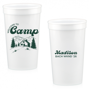 Toast to the good times with the Welcome to Camp Bachelorette Cup. The scenic design is ideal for destination bachelorette events but is suitable for any outdoorsy occasion. The customizable design comes in your choice of style and color to make your momentous party all the more memorable. 