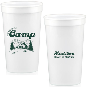 Toast to the good times with the Welcome to Camp Bachelorette Cup. The scenic design is ideal for destination bachelorette events but is suitable for any outdoorsy occasion. The customizable design comes in your choice of style and color to make your momentous party all the more memorable. 