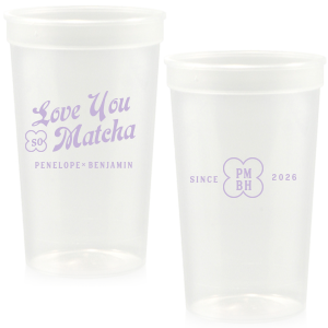 Customize a modern and unique cup for your upcoming event! Featuring text that says Love You so Matcha, you can personalize this cup with the couple's names, initials, and date.