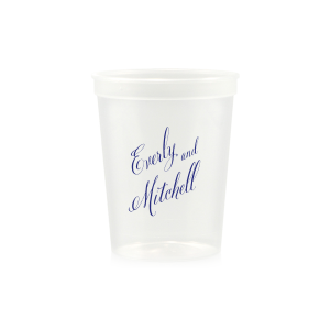 The Fancy Names Cup features elegant, flowing script lettering for a timeless look. Order a set to serve drinks stylishly and give guests a keepsake they will reuse. Refined for wedding receptions or celebratory toasts.