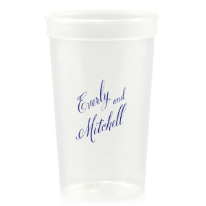The Fancy Names Cup features elegant, flowing script lettering for a timeless look. Order a set to serve drinks stylishly and give guests a keepsake they will reuse. Refined for wedding receptions or celebratory toasts.