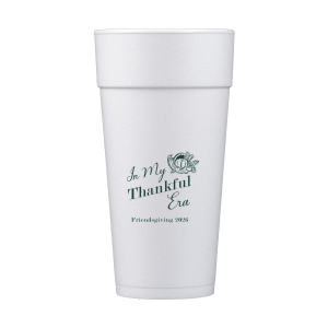 Show off your good graces with the In My Thankful Era Cup. Featuring a classic cornucopia design, this cup is easy to customize into a stylish accessory appropriate for any family holiday dinner. 