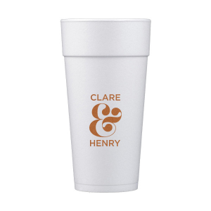 The Bold Ampersand Names Wedding Foam Cup design dazzles with its grand, sculptural ampersand, boldly uniting the couple's names in modern elegance. Its 3D-like artistry pops against the foam, turning every sip into a celebration of togetherness—perfect for wedding showers or the big day itself.