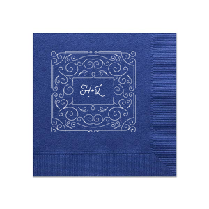 Personalized Royal Blue Cocktail Napkin with Satin French Blue Foil Color has a Rococo Frame graphic and is good for use in Frames themed parties and couldn't be more perfect. It's time to show off your impeccable taste.