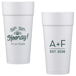 ForYourParty's chic Matte Spruce 16 oz Foam Cup with Matte Spruce Print Color has a Sip Sip Hooray Beer graphic and is good for use in Words themed parties and couldn't be more perfect. It's time to show off your impeccable taste.