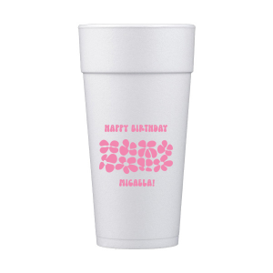 Turn back time at your birthday party with the Retro Floral Groove Cup, personalized with your name in a funky, retro-inspired font, and decked out with a groovy '70s floral pattern. A hip and nostalgic way to raise a toast on your special day.