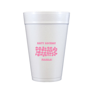 Turn back time at your birthday party with the Retro Floral Groove Cup, personalized with your name in a funky, retro-inspired font, and decked out with a groovy '70s floral pattern. A hip and nostalgic way to raise a toast on your special day.