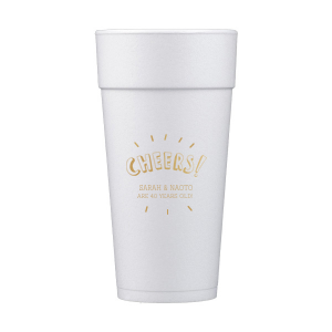 Raise your Glass and toast with gusto holding the Cheers Birthday Cup. Featuring a fun and energetic 3D "CHEERS!" framed by sparkling excitement, this design sets the perfect tone for any celebration. Personalize with names and event details to make the party unforgettable.