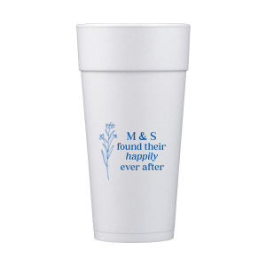 Celebrate the blossoming of a new union with the Happily Ever After Floral Cup, adorned with a graphic of a delicate flower. Customize with the couple's initials to the right, placed elegantly above the phrase "found their happily ever after," symbolizing the beauty of their lasting love.