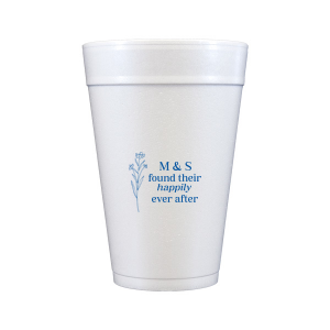 Celebrate the blossoming of a new union with the Happily Ever After Floral Cup, adorned with a graphic of a delicate flower. Customize with the couple's initials to the right, placed elegantly above the phrase "found their happily ever after," symbolizing the beauty of their lasting love.