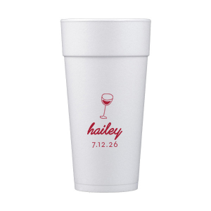 Captivate your guests with the Minimal Bridal Shower Cup, displaying a delicate wine glass illustration. Beneath it, the date of the event is inscribed in a refined sans serif font, while the bride-to-be's name adorns the top in a chic, modern script. A tasteful complement to your stylish and contemporary bridal shower.