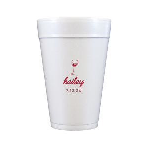 Captivate your guests with the Minimal Bridal Shower Cup, displaying a delicate wine glass illustration. Beneath it, the date of the event is inscribed in a refined sans serif font, while the bride-to-be's name adorns the top in a chic, modern script. A tasteful complement to your stylish and contemporary bridal shower.