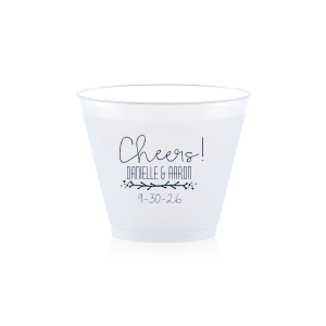 Raise a joyful toast with the Cheers! Wedding Date Cup. This festive cup starts the celebration off with a hearty “Cheers!” followed by the newlyweds' names, elegantly layered over a graceful branch. It’s the epitome of cheerful elegance—a sip above the rest!
